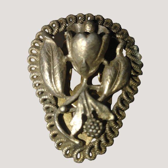 Victorian Vintage Tulip Style Floral Flower Dress Clip  Shoe Scarf Silver Tone - Picture 7 of 9